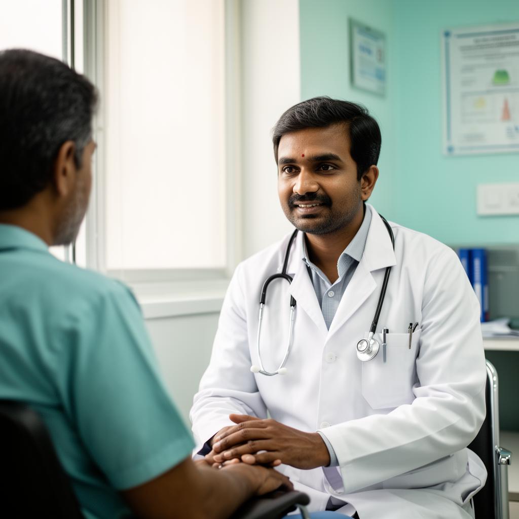 Dr Naren Chandra consulting a patient at his Madurai clinic
